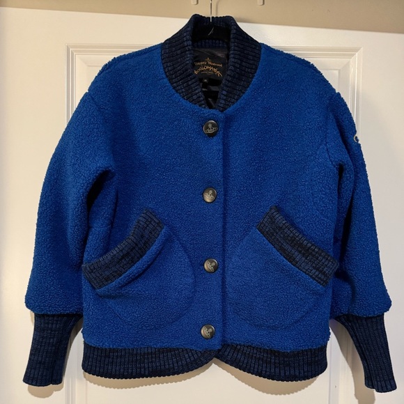 RARE Vivienne Westwood Anglomania Varsity Teddy Jacket Blue Size 36 Small EUC - Picture 1 of 10